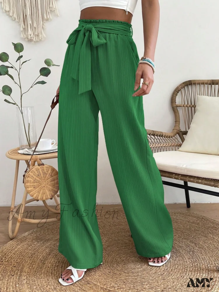 Amy Fashion - Paperbag Waist Belted Wide Leg Pants - Image 9