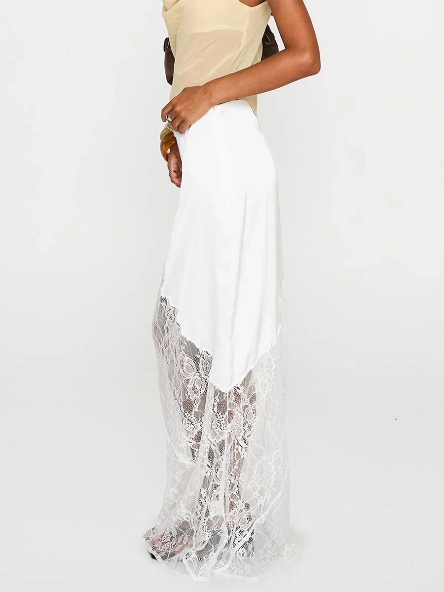 Patchwork Lace Asymmetric Midi Skirt - Image 2