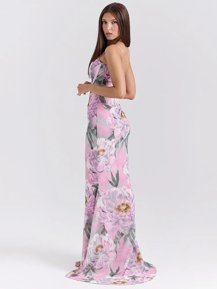 Pink Floral Spaghetti Strap Vacation Dress - Image 3