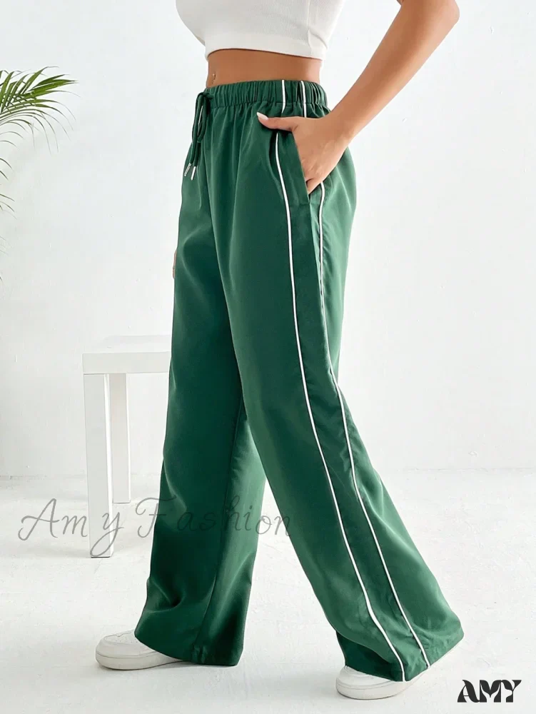 Amy Fashion - Piping Drawstring Waist Wide Leg Pants - Image 10