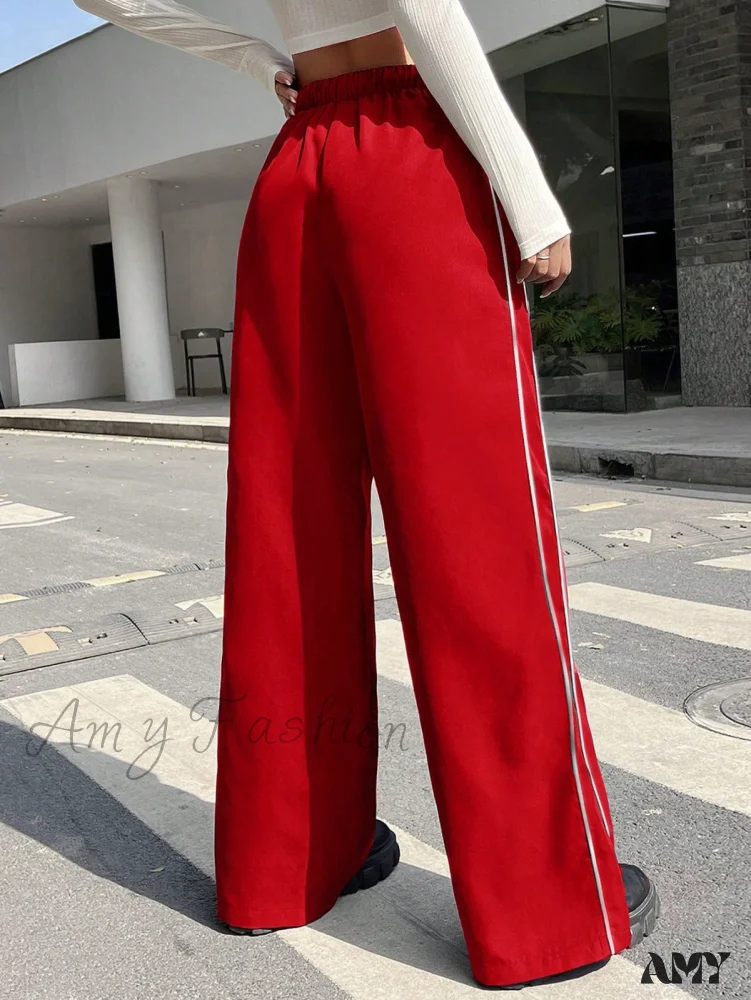 Amy Fashion - Piping Drawstring Waist Wide Leg Pants - Image 2