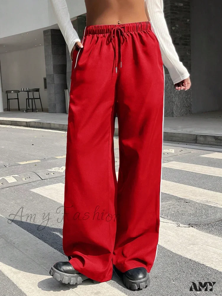 Amy Fashion - Piping Drawstring Waist Wide Leg Pants - Image 3