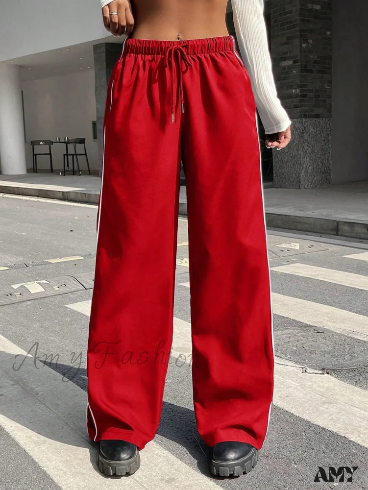 Amy Fashion - Piping Drawstring Waist Wide Leg Pants - Image 4