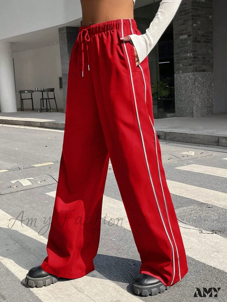 Amy Fashion - Piping Drawstring Waist Wide Leg Pants - Image 6