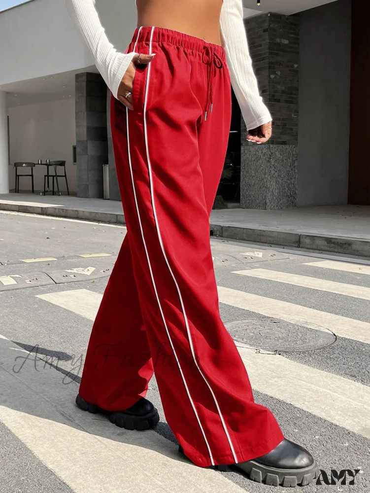 Amy Fashion - Piping Drawstring Waist Wide Leg Pants - Image 7