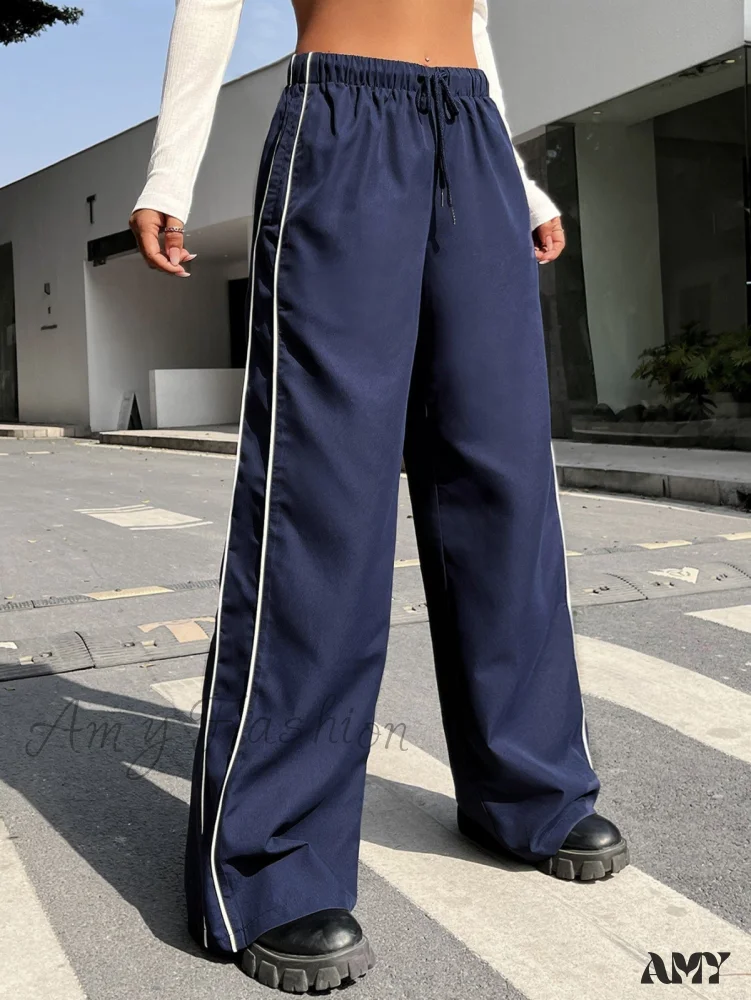 Amy Fashion - Piping Drawstring Waist Wide Leg Pants - Image 8