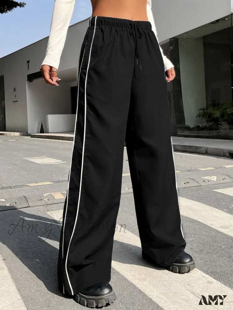 Amy Fashion - Piping Drawstring Waist Wide Leg Pants - Image 9