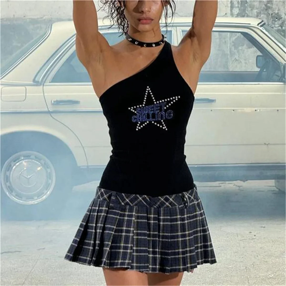 Plaid Print Pleated Mini Skirt - Image 2