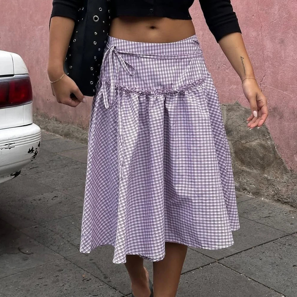 Plaid Tiered Ruffle A-line Skirt - Image 2