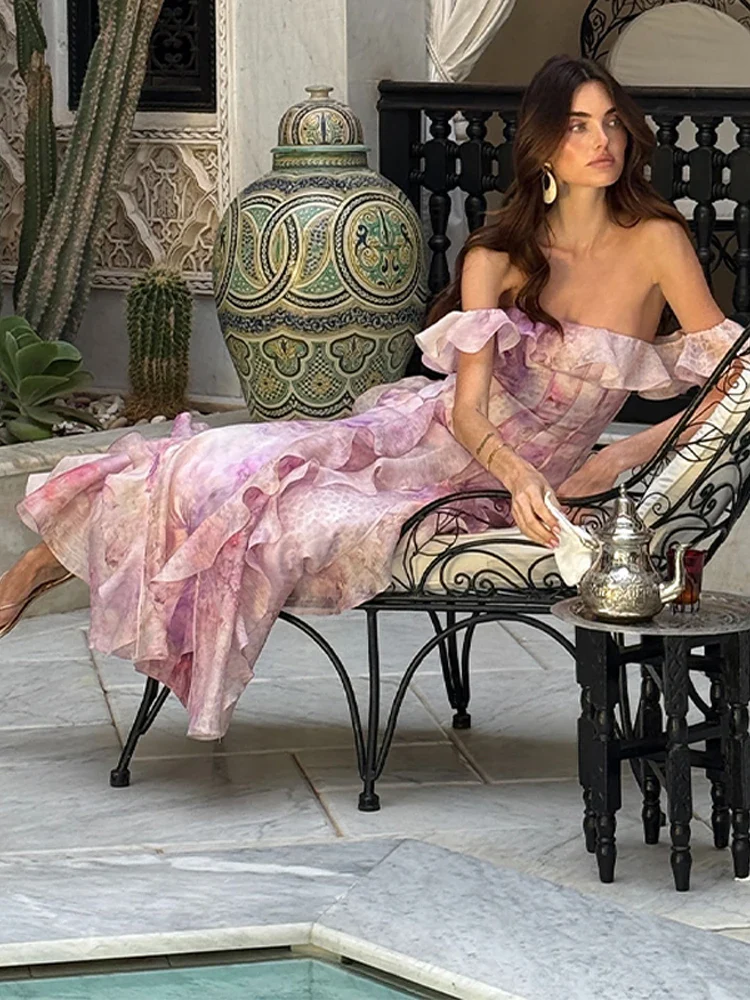 Pleated Off Shoulder Floral Dress - Image 4