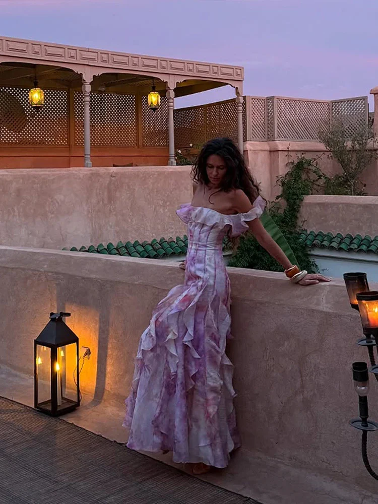 Pleated Off Shoulder Floral Dress - Image 5