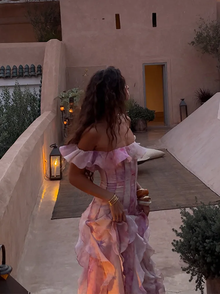 Pleated Off Shoulder Floral Dress - Image 6