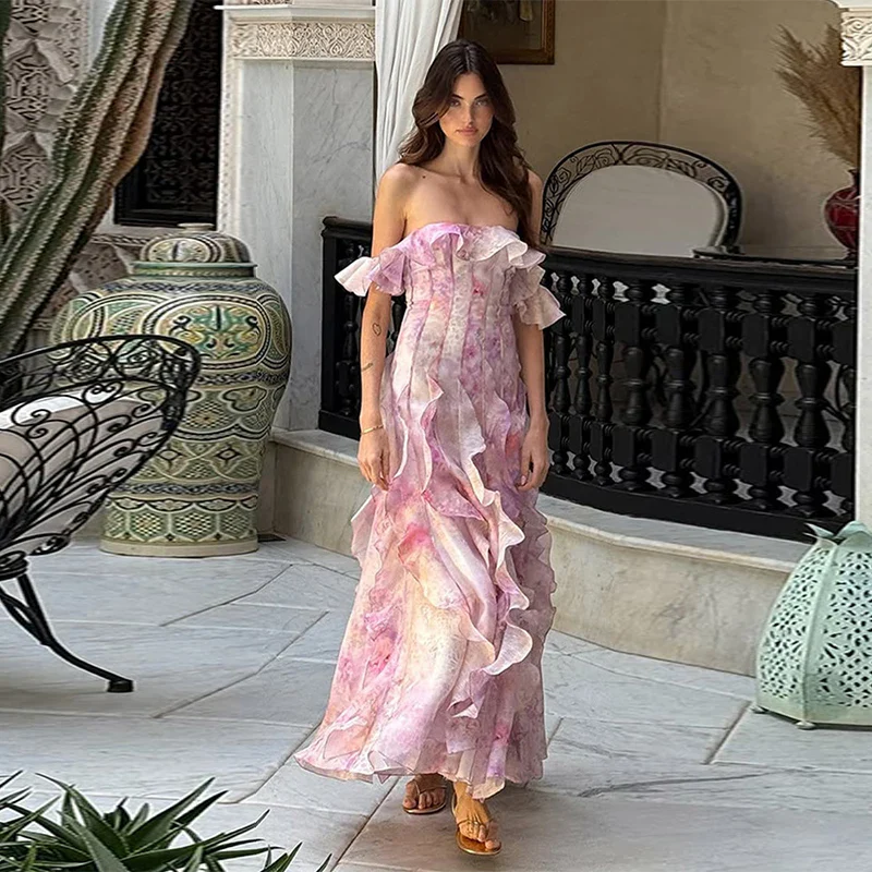 Pleated Off Shoulder Floral Dress - Image 7