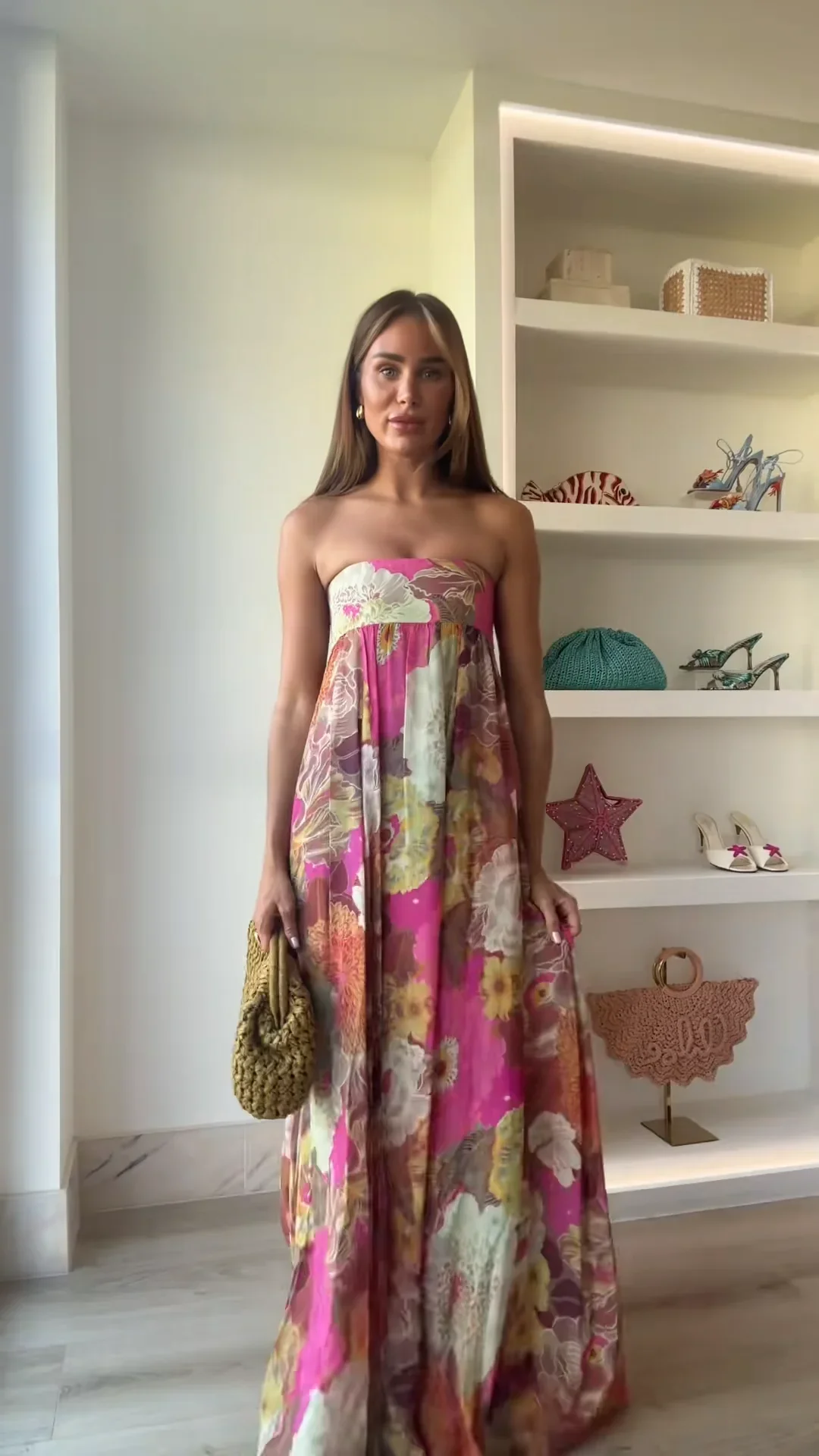 Pleated Printed Strapless High Waist Boho Dress - Image 4