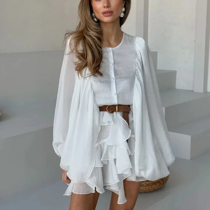Pleated Ruffle Long Sleeve Mini Dress - Image 10