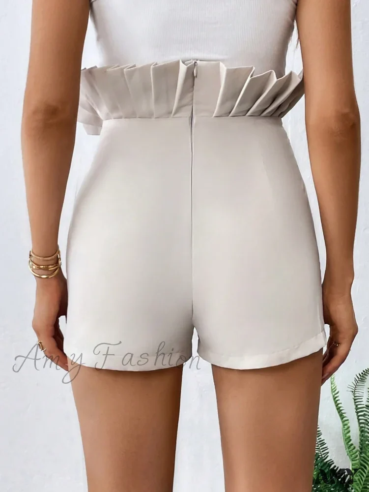 Amy Fashion - Pleated Ruffle Trim Shorts - Image 2