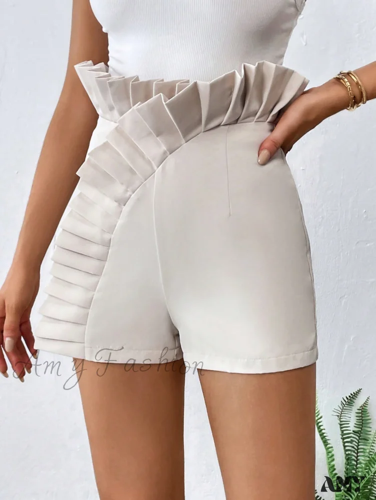 Amy Fashion - Pleated Ruffle Trim Shorts - Image 6