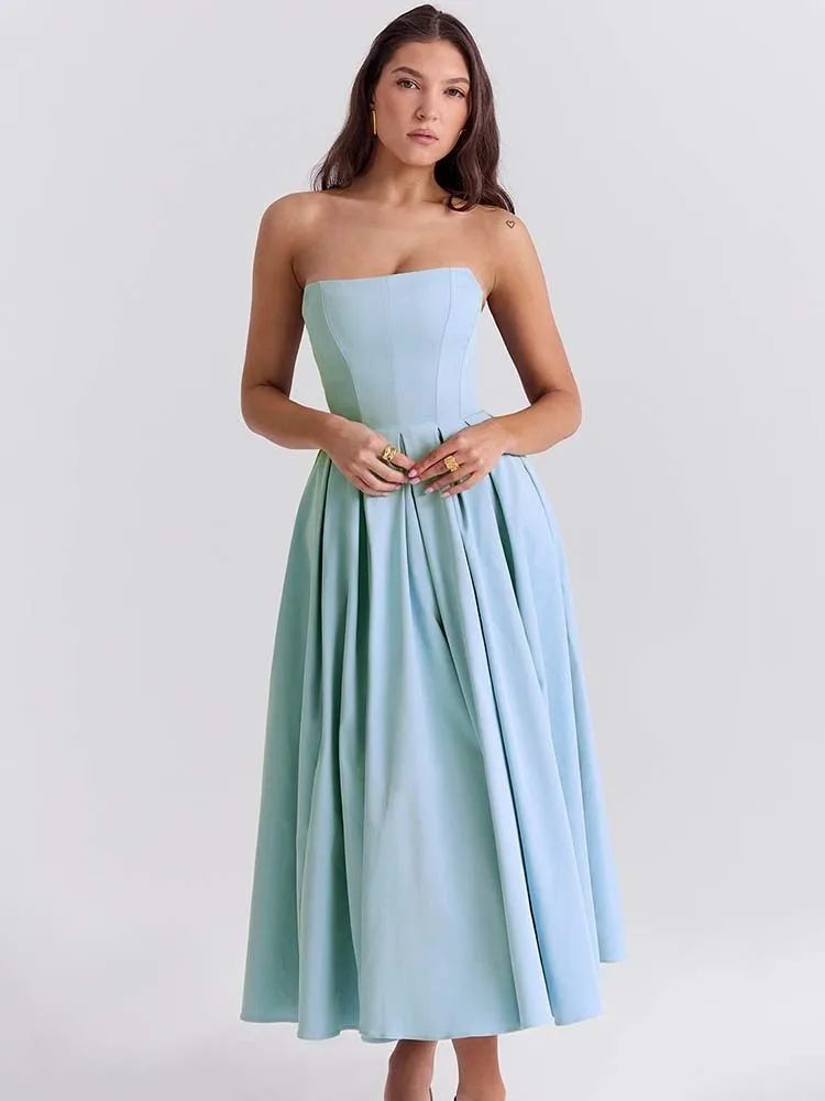 Pleated Strapless A-Line Midi Dress - Image 2