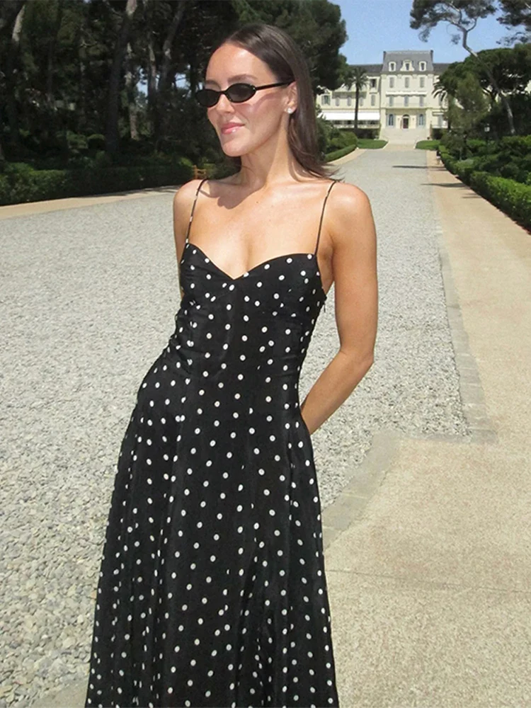 Pleated Wave Point Sling Maxi Dress - Image 2