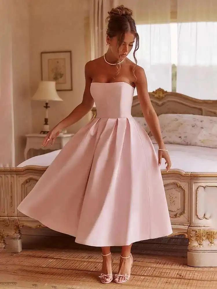 Pleated Wrap A-Line Backless Midi Dress