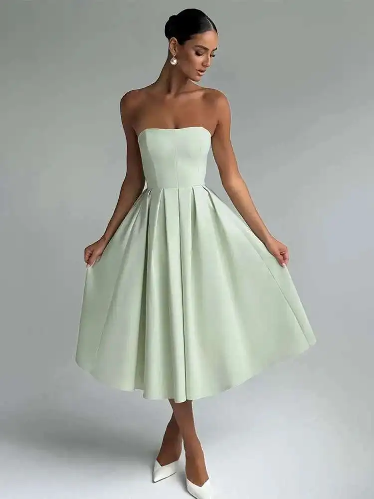 Pleated Wrap A-Line Backless Midi Dress - Image 2