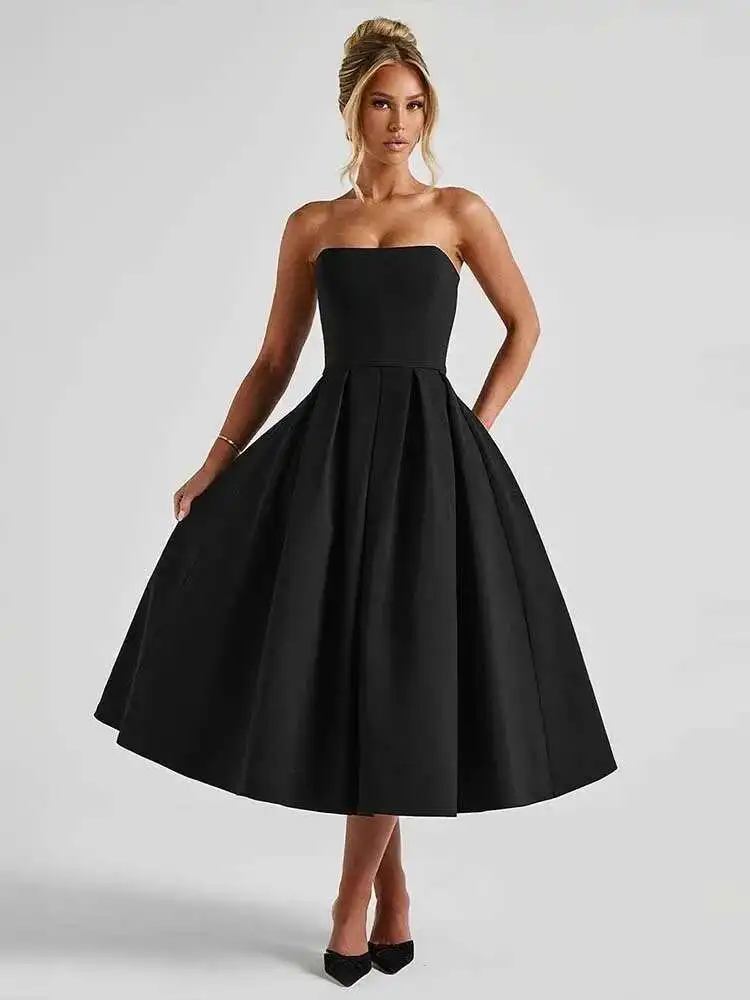 Pleated Wrap A-Line Backless Midi Dress - Image 3