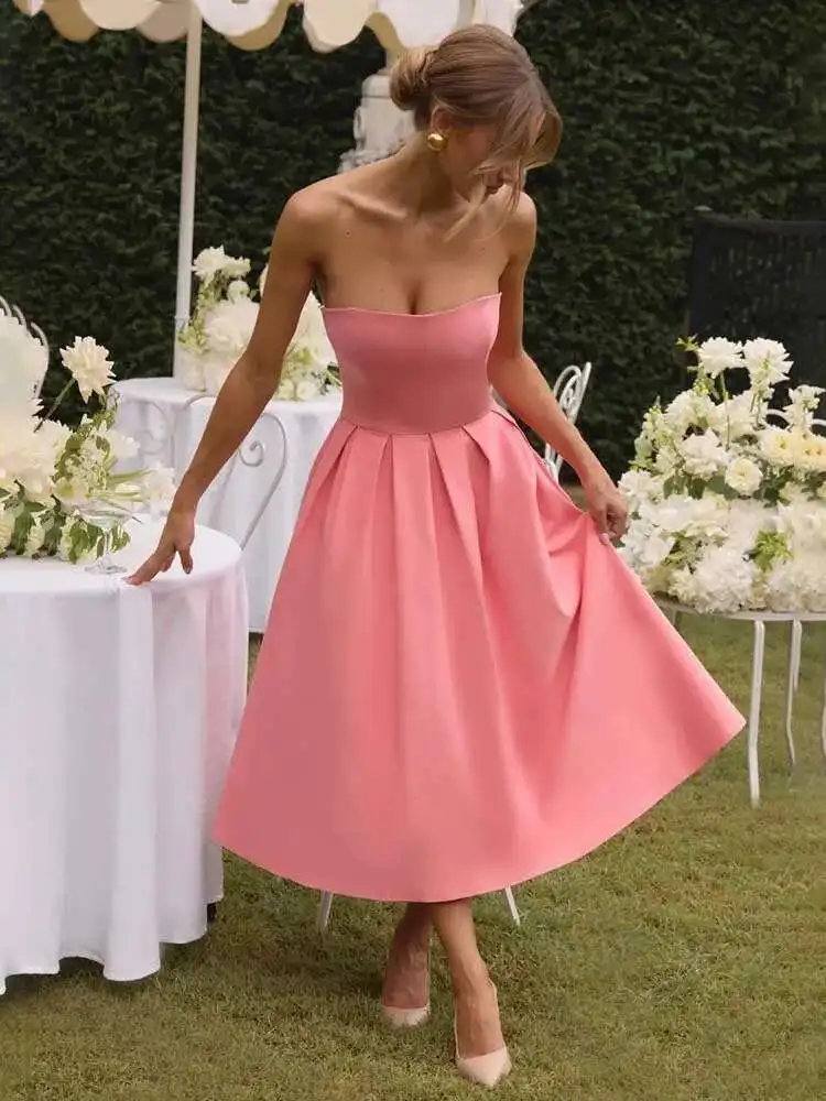 Pleated Wrap A-Line Backless Midi Dress - Image 4