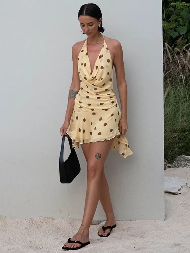 Polka Dot Halter Chiffon Mini Dress - Image 3