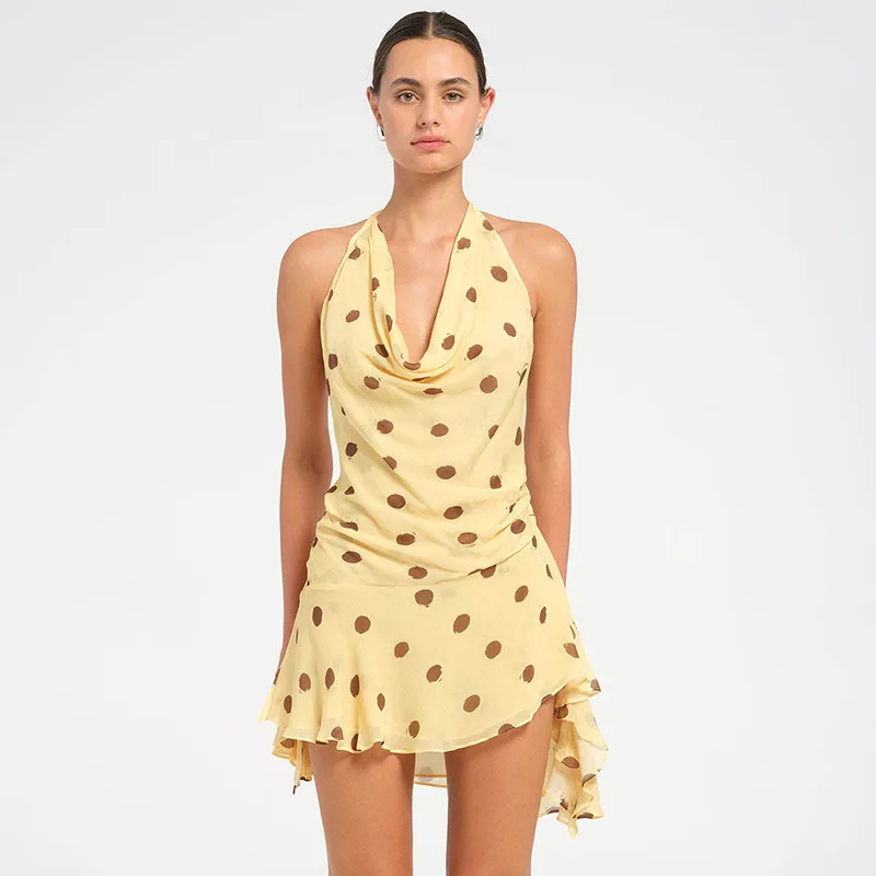 Polka Dot Halter Chiffon Mini Dress - Image 6