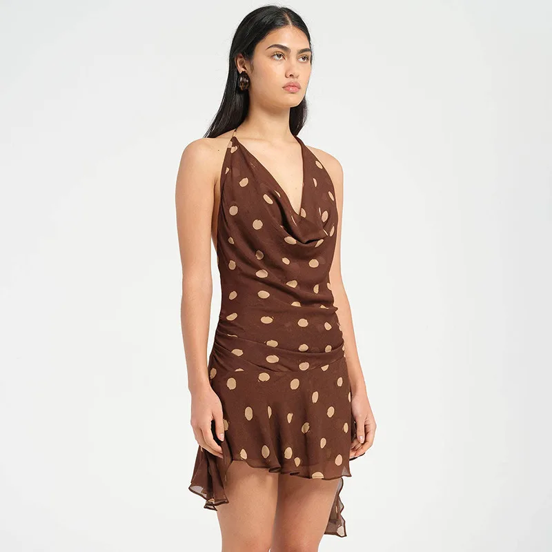 Polka Dot Halter Chiffon Mini Dress - Image 7