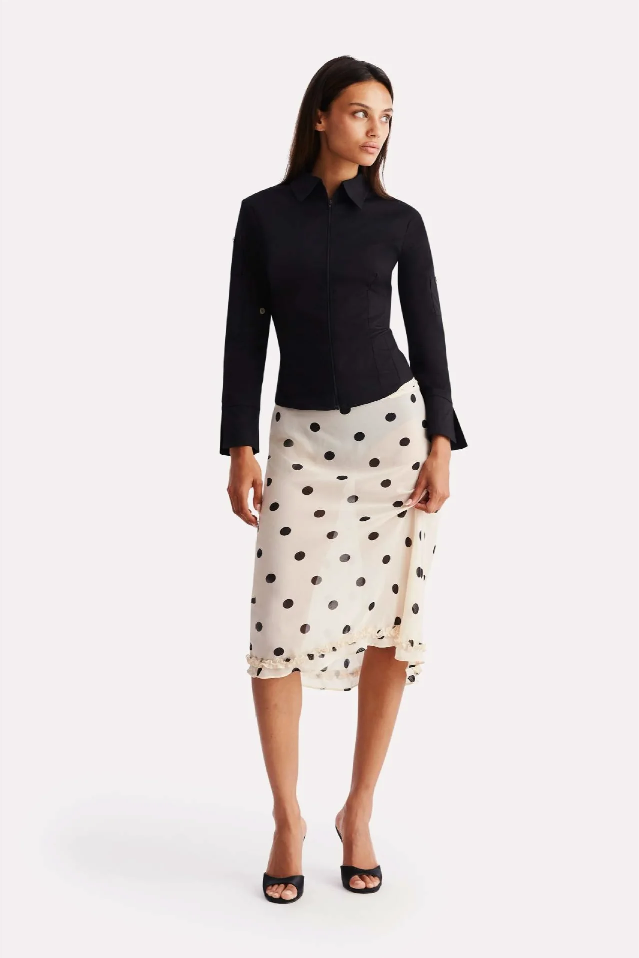 Polka Dot High Waist A-Line Skirt - Image 2