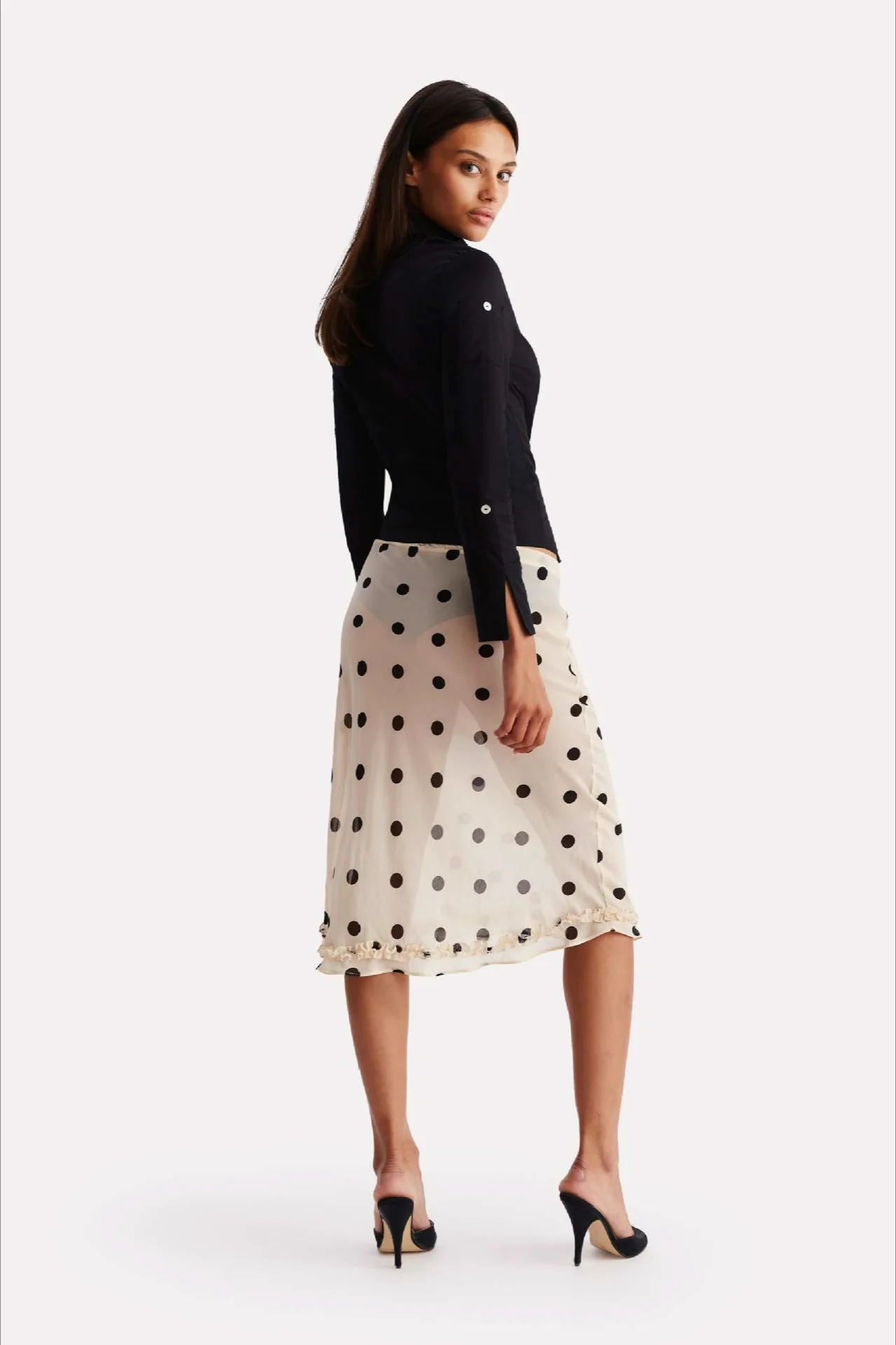 Polka Dot High Waist A-Line Skirt - Image 3