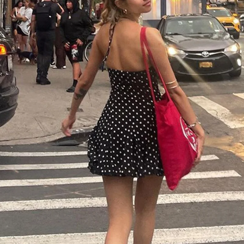 Polka Dot Lace Up Halter Mini Dress - Image 5