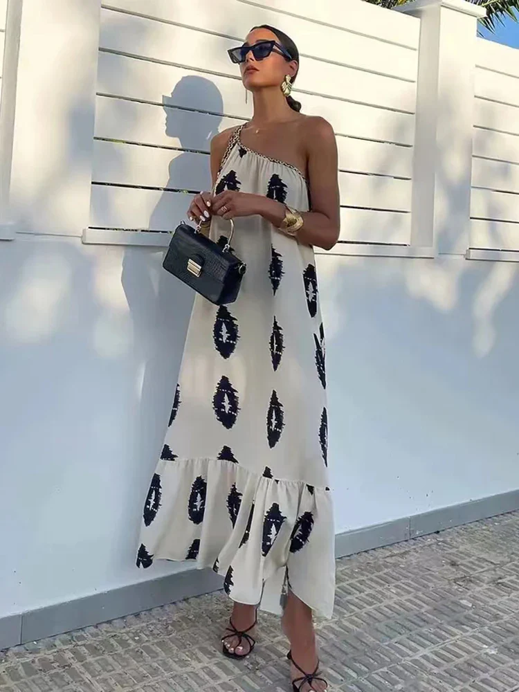Printed Asymmetric Backless Midi Dress