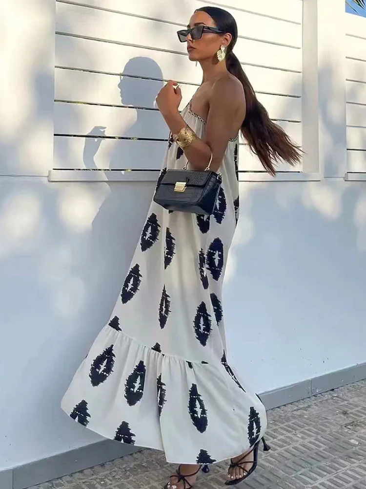 Printed Asymmetric Backless Midi Dress - Image 2