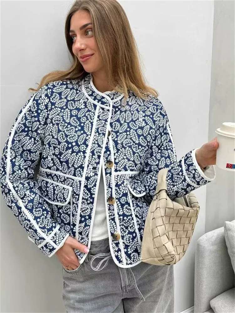 Printed Contrast Pocket Coat