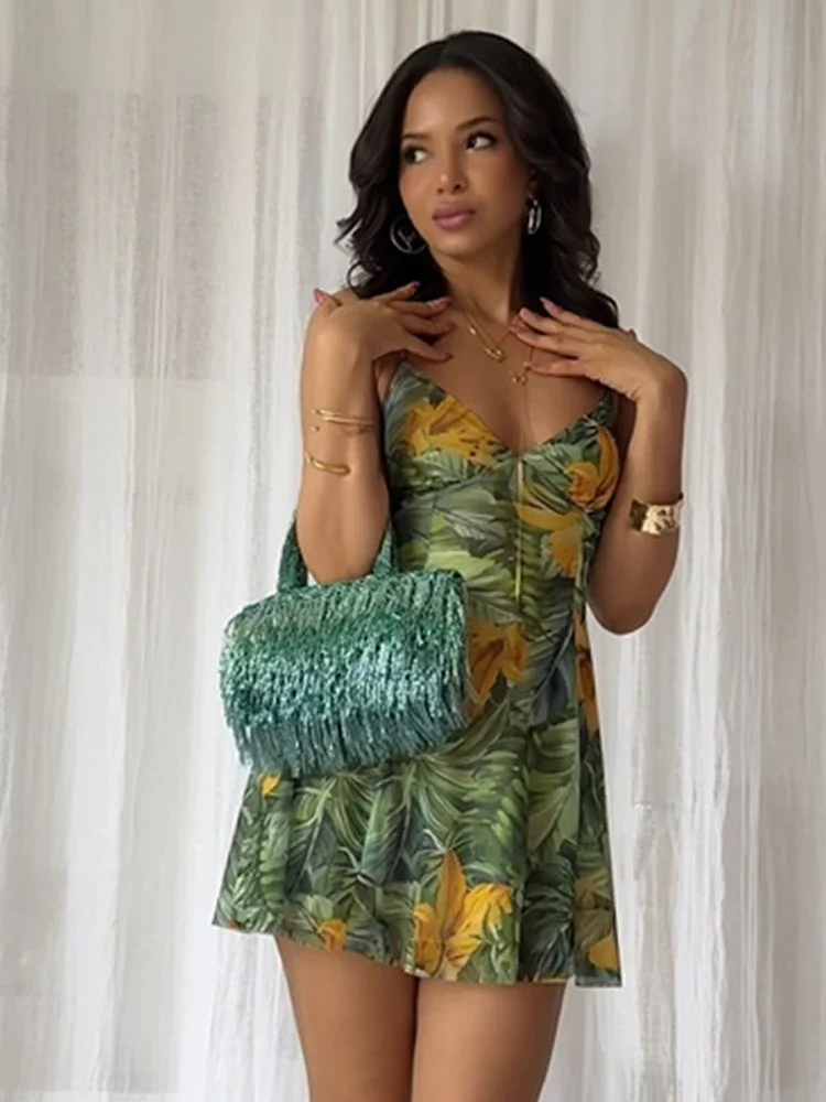 Printed Lace Up Slip Mini Dress