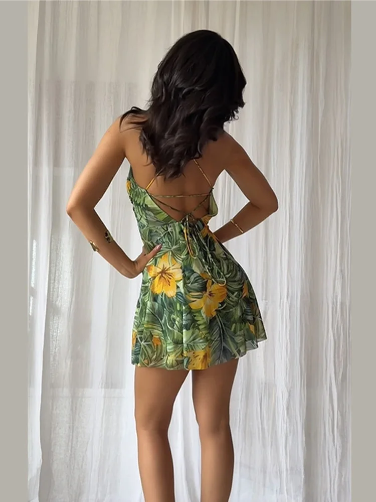 Printed Lace Up Slip Mini Dress - Image 2