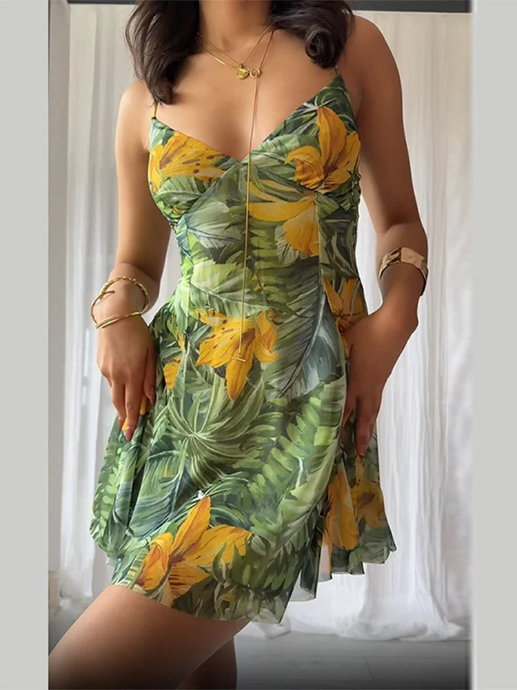 Printed Lace Up Slip Mini Dress - Image 4