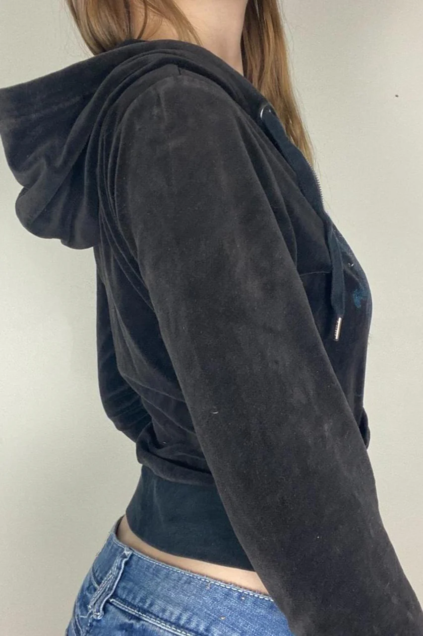 Printed Rhinestone Zip-Up Hoodie - Image 3