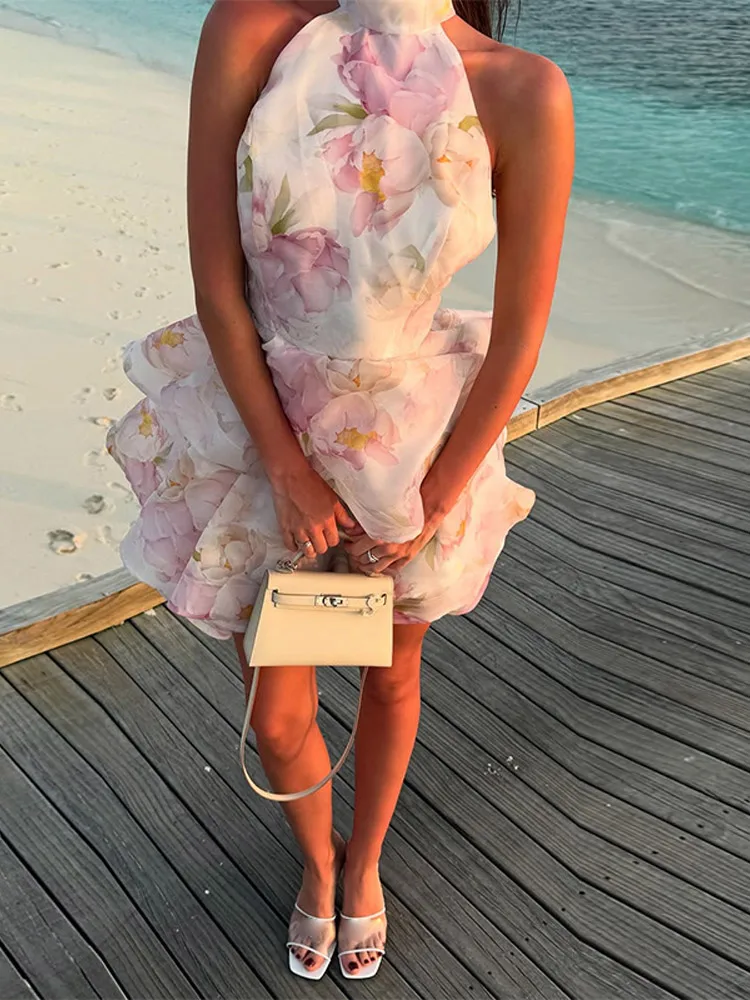 Printed Ruffle Halter Mini Dress - Image 5
