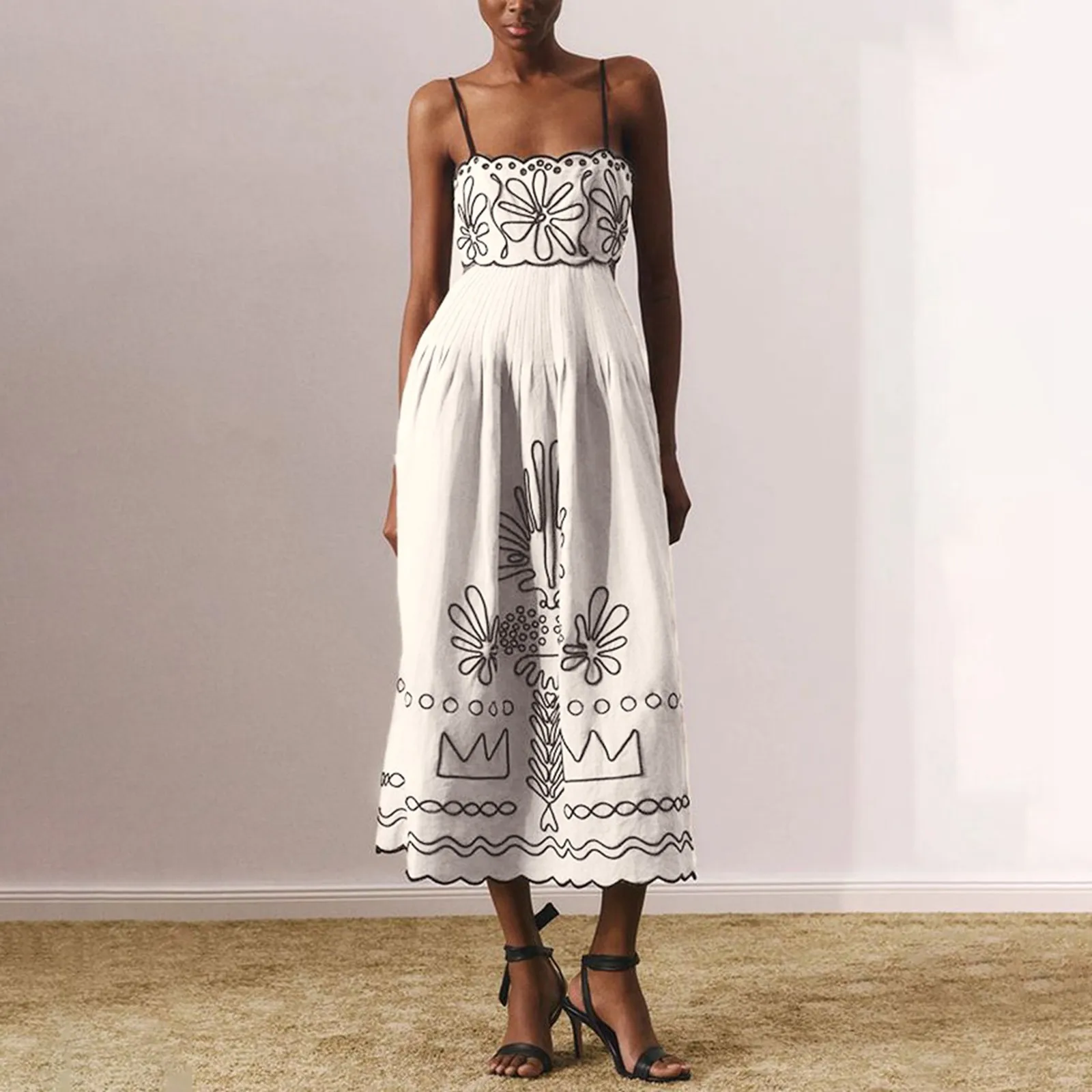 Printed Swing Floral Square Neck Boho Dress - Image 3