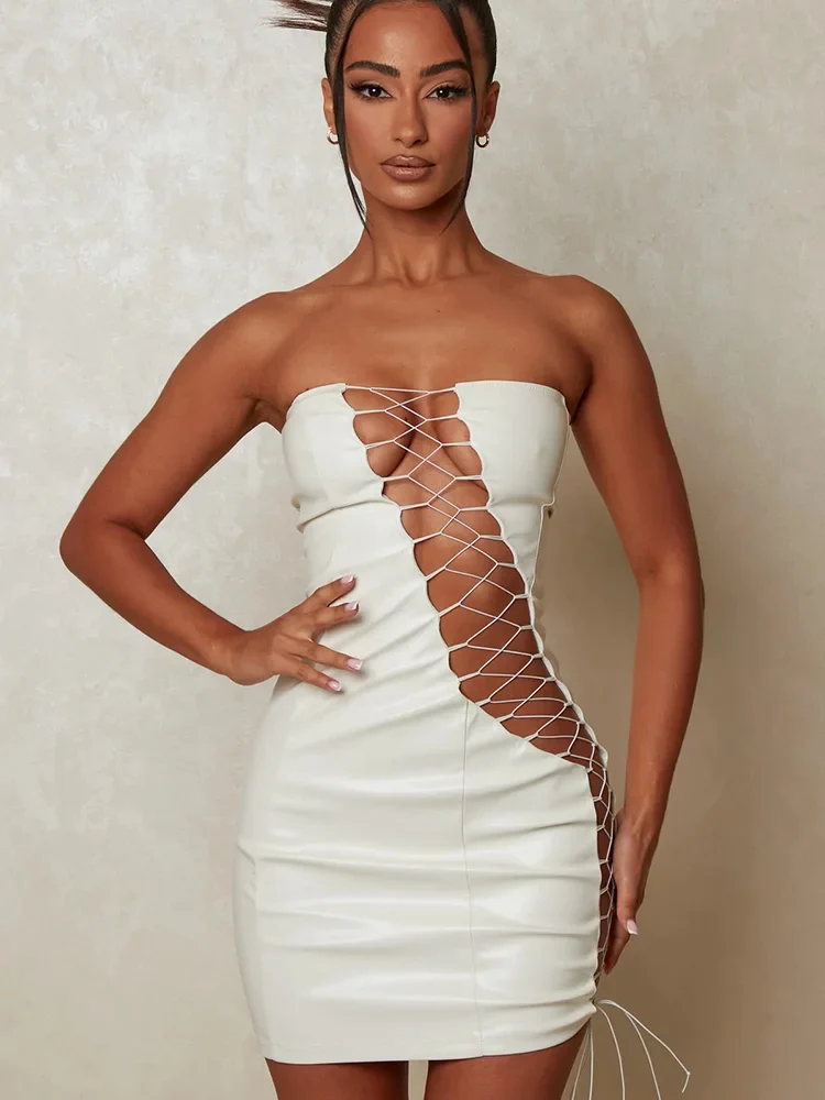 PU Leather Strapless Sleeveless Bodycon Dress - Image 5