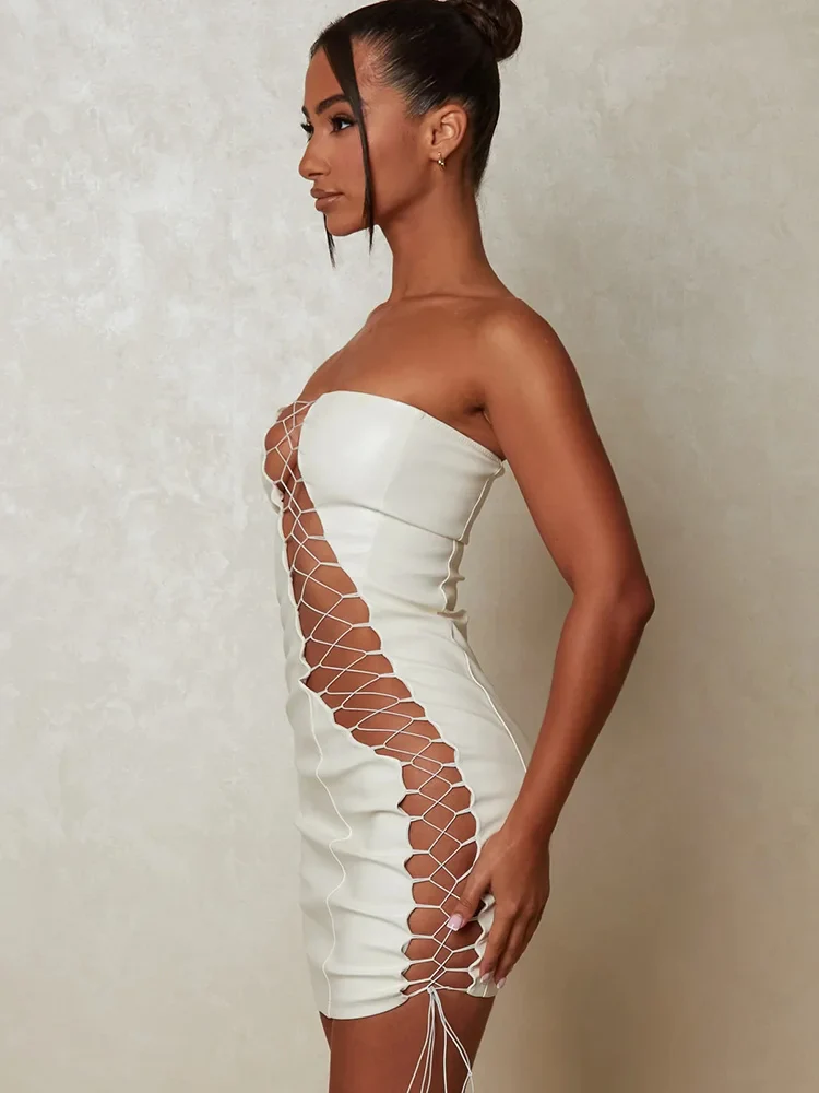 PU Leather Strapless Sleeveless Bodycon Dress - Image 6