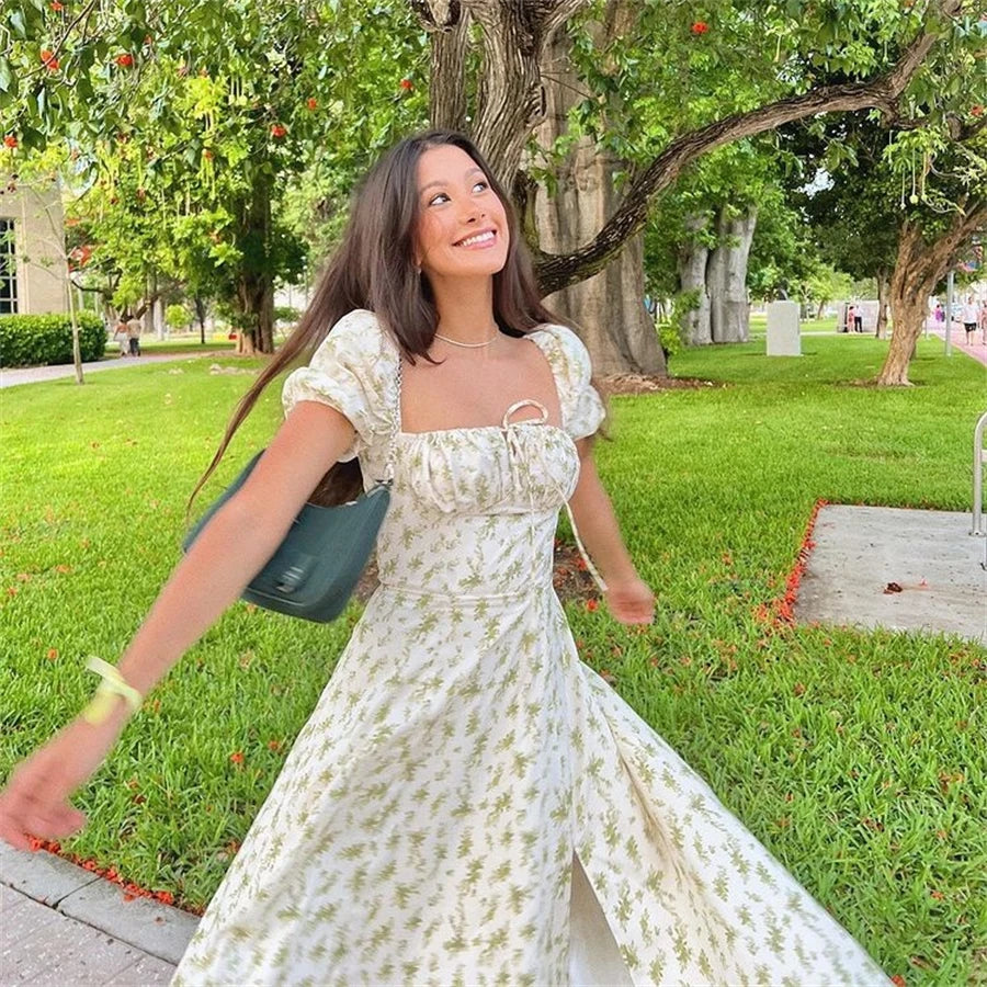 Puff Sleeve A-Line Floral Dress - Image 3