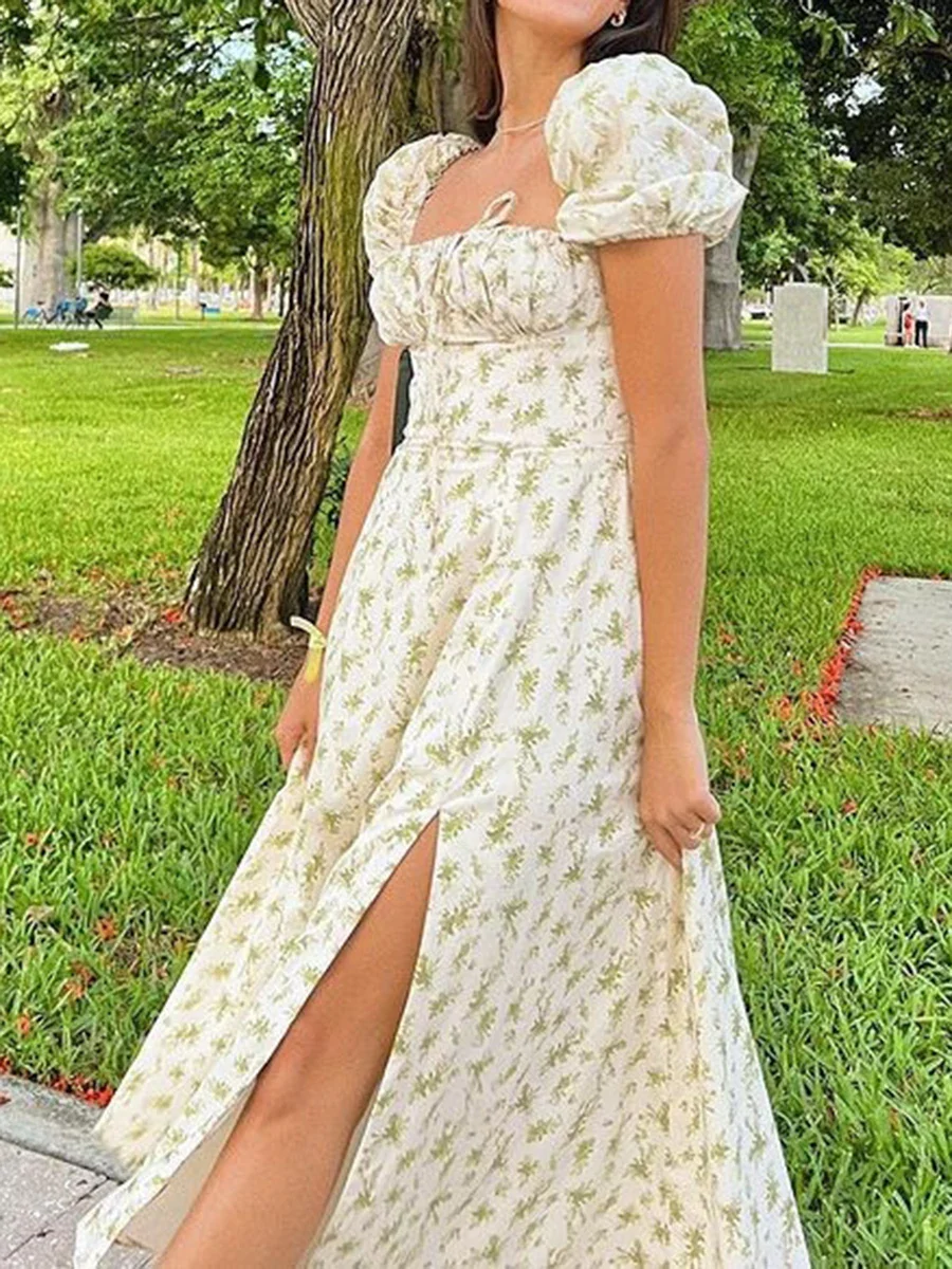Puff Sleeve A-Line Floral Dress - Image 8