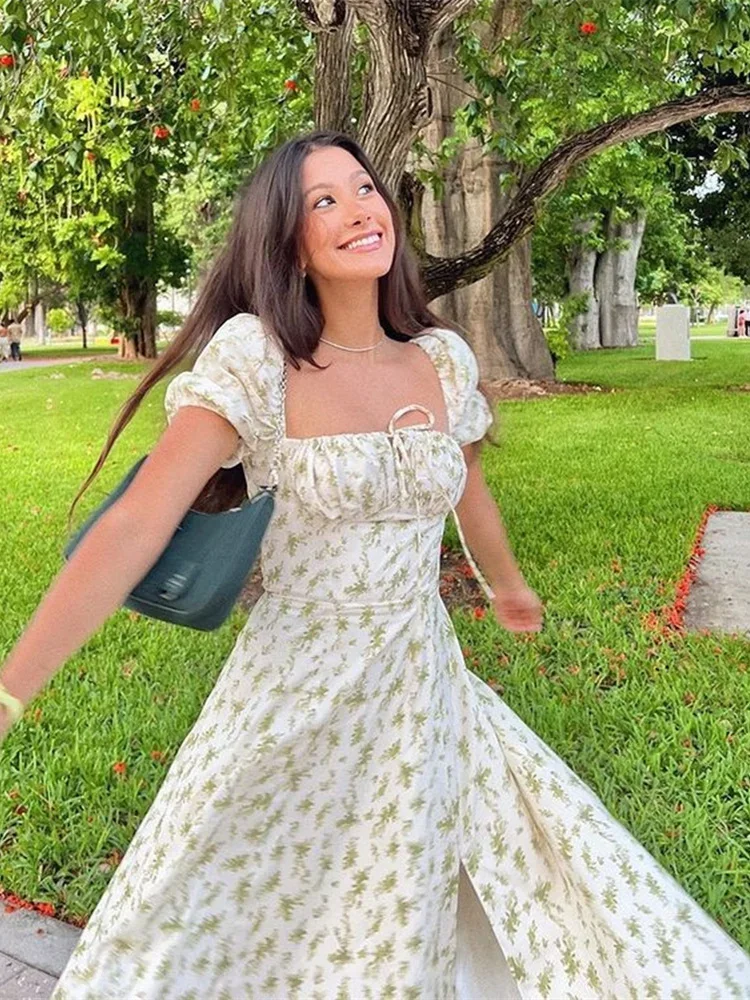 Puff Sleeve Split Maxi Floral Dress - Image 3