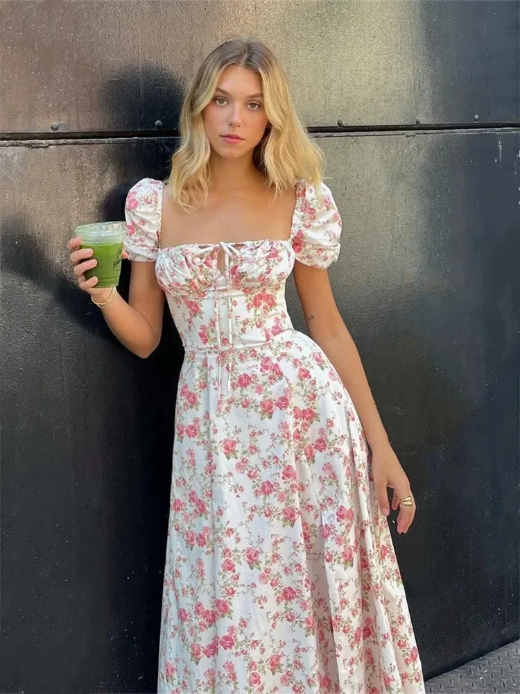 Puff Sleeve Split Maxi Floral Dress - Image 4