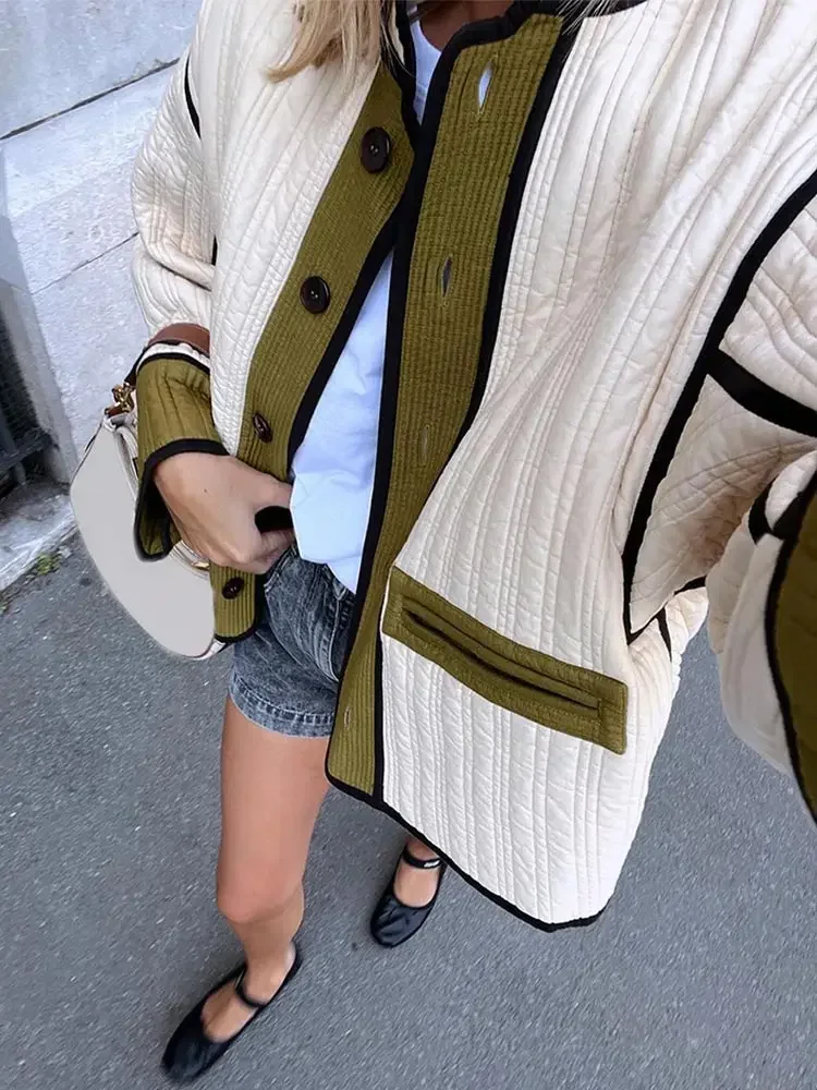 Quilted Contrast Cotton Casual Coat