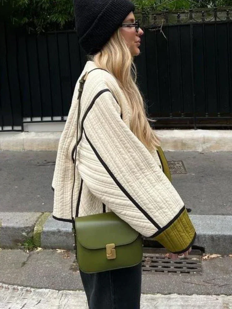 Quilted Contrast Cotton Casual Coat - Image 3